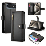 Carteira com fecho e nove compartimentos para cartões, capa de couro para telemóvel, para iPhone 17 Pro Max, para iPhone 17 Pro, para iPhone 17, para iPhone Air, para iPhone 16e, para iPhone 16 Pro Max, para iPhone 16 Pro, para iPhone 16 Plus
