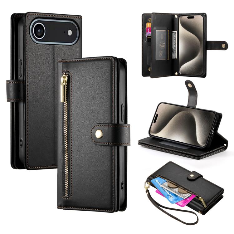 Carteira com fecho e nove compartimentos para cartões, capa de couro para telemóvel, para iPhone 17 Pro Max, para iPhone 17 Pro, para iPhone 17, para iPhone Air, para iPhone 16e, para iPhone 16 Pro Max, para iPhone 16 Pro, para iPhone 16 Plus