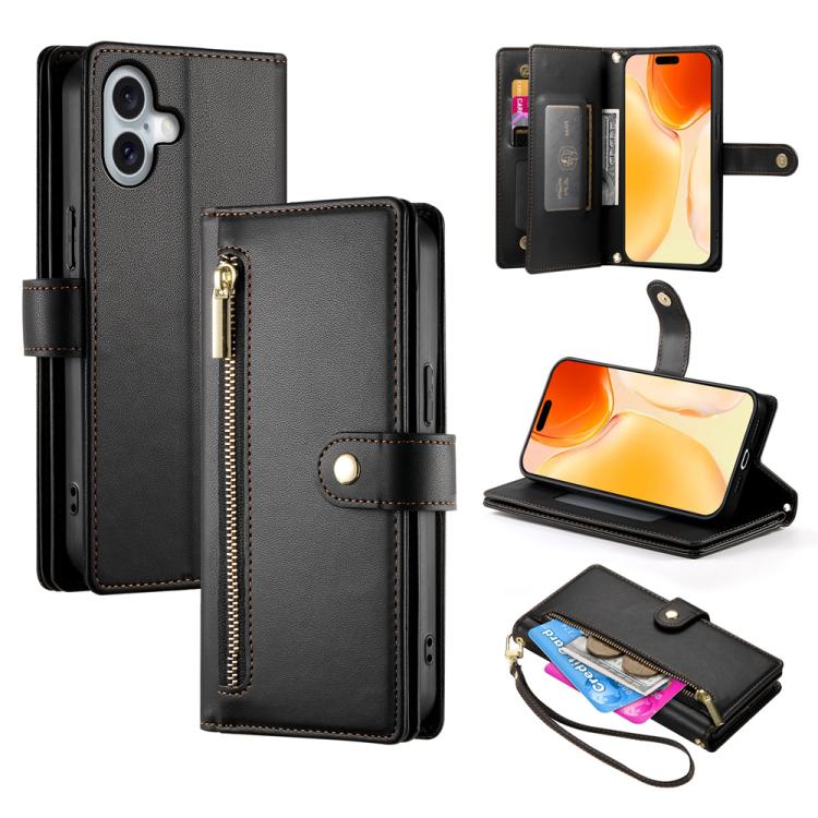 Carteira com fecho e nove compartimentos para cartões, capa de couro para telemóvel, para iPhone 17 Pro Max, para iPhone 17 Pro, para iPhone 17, para iPhone Air, para iPhone 16e, para iPhone 16 Pro Max, para iPhone 16 Pro, para iPhone 16 Plus