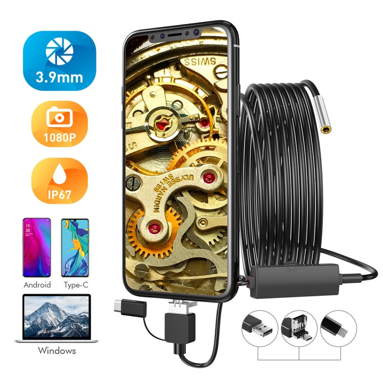 Câmara de inspeção endoscópica digital industrial impermeável HD 3 em 1 inskam107 3,9mm, cabo rígido de 1m, cabo rígido de 3,5m, cabo rígido de 5m
