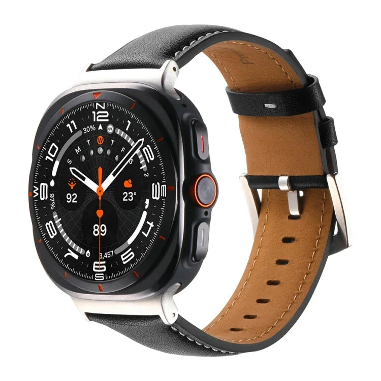 Correia de relógio em pele genuína lisa, para Samsung Galaxy Watch Ultra 47mm / Ultra 2025