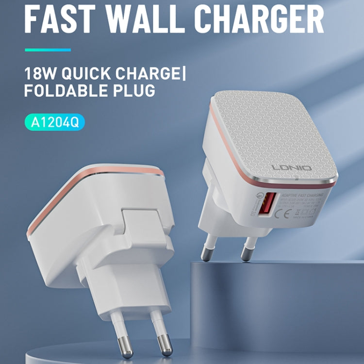 LDNIO A1204Q Carregador Rápido USB QC3.0 18W com Cabo USB para 8 Pinos de 1m, Ficha UE, Ficha Reino Unido, Ficha EUA