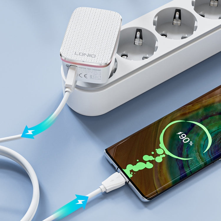 LDNIO A1204Q Carregador Rápido USB QC3.0 18W com Cabo USB para 8 Pinos de 1m, Ficha UE, Ficha Reino Unido, Ficha EUA