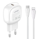 LDNIO A1206C Carregador Rápido PD27W USB-C / Tipo-C com Cabo 8 Pinos de 1m, Ficha UE