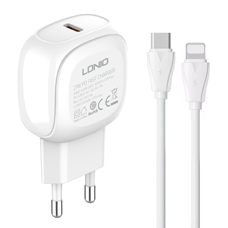 LDNIO A1206C Carregador Rápido PD27W USB-C / Tipo-C com Cabo 8 Pinos de 1m, Ficha UE