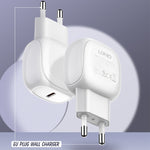 LDNIO A1206C Carregador Rápido PD27W USB-C / Tipo-C com Cabo 8 Pinos de 1m, Ficha UE