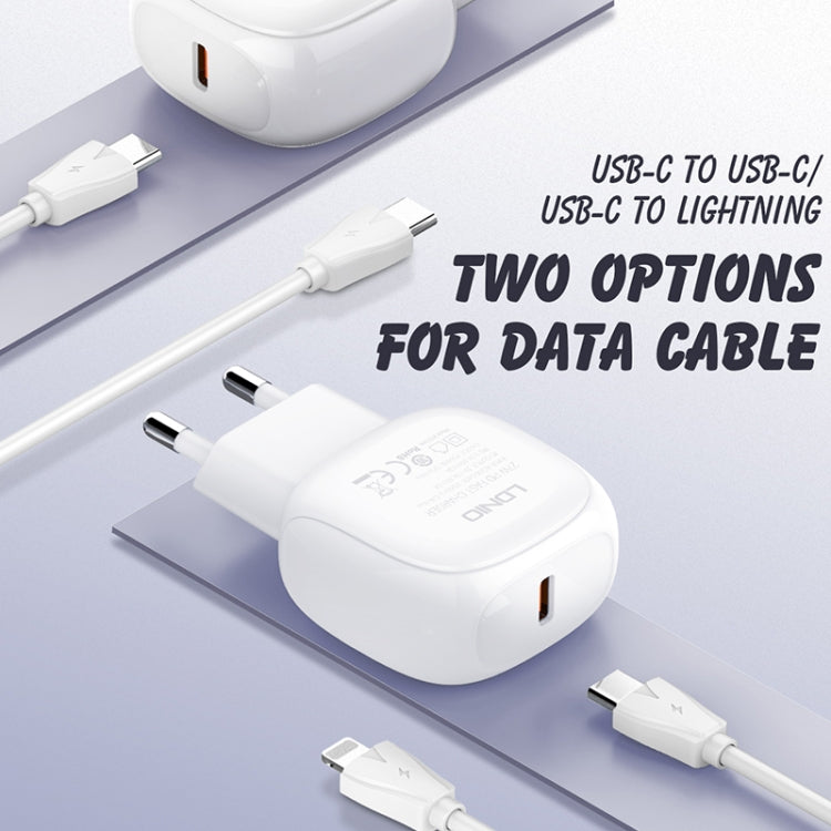 LDNIO A1206C Carregador Rápido PD27W USB-C / Tipo-C com Cabo 8 Pinos de 1m, Ficha UE