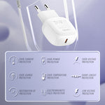 LDNIO A1206C Carregador Rápido PD27W USB-C / Tipo-C com Cabo 8 Pinos de 1m, Ficha UE