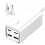 Carregador Rápido LDNIO A4610C PD65W Dual USB-C / Type-C + Dual USB, Comprimento do Cabo: 1,5m, Ficha UE, A4610C (Ficha UK), Ficha US
