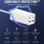 Carregador Rápido LDNIO A4610C PD65W Dual USB-C / Type-C + Dual USB, Comprimento do Cabo: 1,5m, Ficha UE, A4610C (Ficha UK), Ficha US