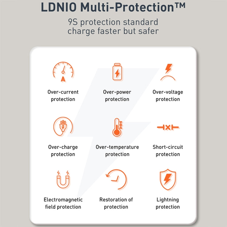 LDNIO Q229 Carregador Rápido QC3.0 / PD20W USB + Tipo-C com Cabo USB para 8 Pinos de 1m, Ficha UE, Ficha Reino Unido, Ficha EUA