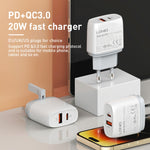 Carregador Rápido LDNIO Q229 QC3.0 / PD20W USB + Type-C com Cabo Type-C para Type-C de 1m, Ficha UE, Ficha UK, Ficha US