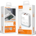 Carregador Rápido LDNIO Q229 QC3.0 / PD20W USB + Type-C com Cabo Type-C para Type-C de 1m, Ficha UE, Ficha UK, Ficha US