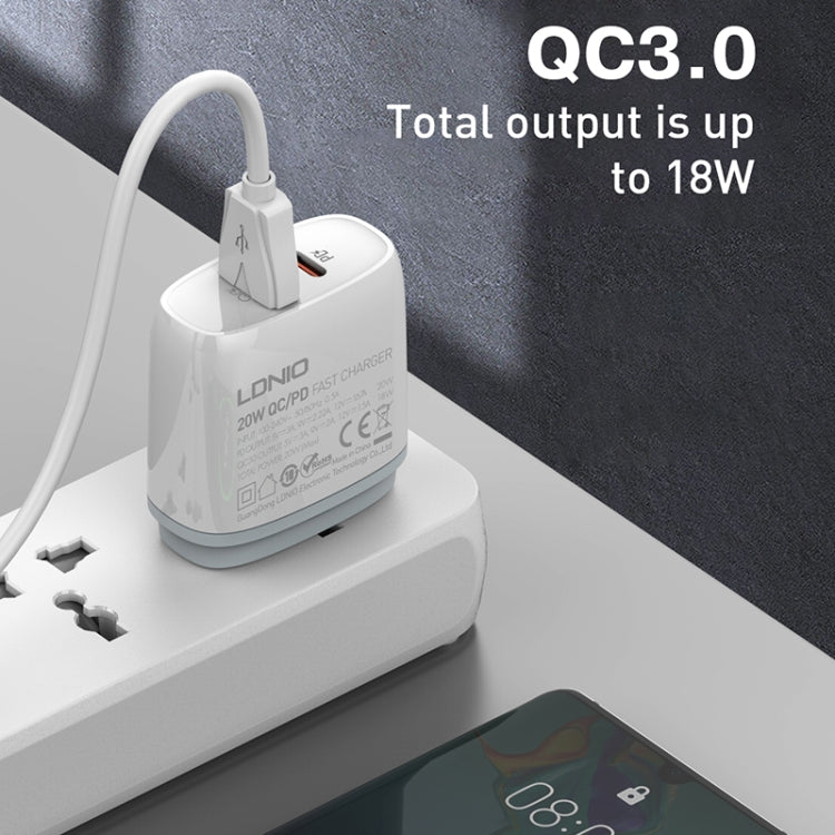 Carregador Rápido LDNIO Q229 QC3.0 / PD20W USB + Type-C com Cabo Type-C para Type-C de 1m, Ficha UE, Ficha UK, Ficha US