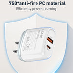 Carregador Rápido LDNIO Q229 QC3.0 / PD20W USB + Type-C com Cabo Type-C para Type-C de 1m, Ficha UE, Ficha UK, Ficha US