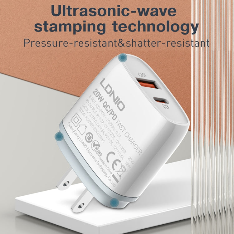 Carregador Rápido LDNIO Q229 QC3.0 / PD20W USB + Type-C com Cabo Type-C para Type-C de 1m, Ficha UE, Ficha UK, Ficha US