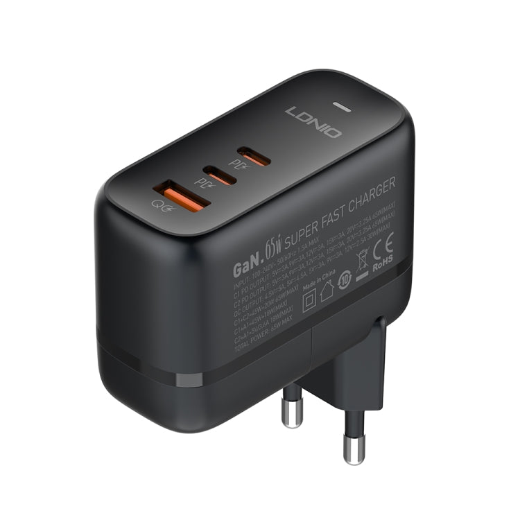 LDNIO Q366 Carregador 65W USB + Dupla Porta Tipo-C com Cabo de Dados USB-C / Tipo-C para USB-C / Tipo-C de 1m, Ficha UE, Ficha Reino Unido, Ficha EUA
