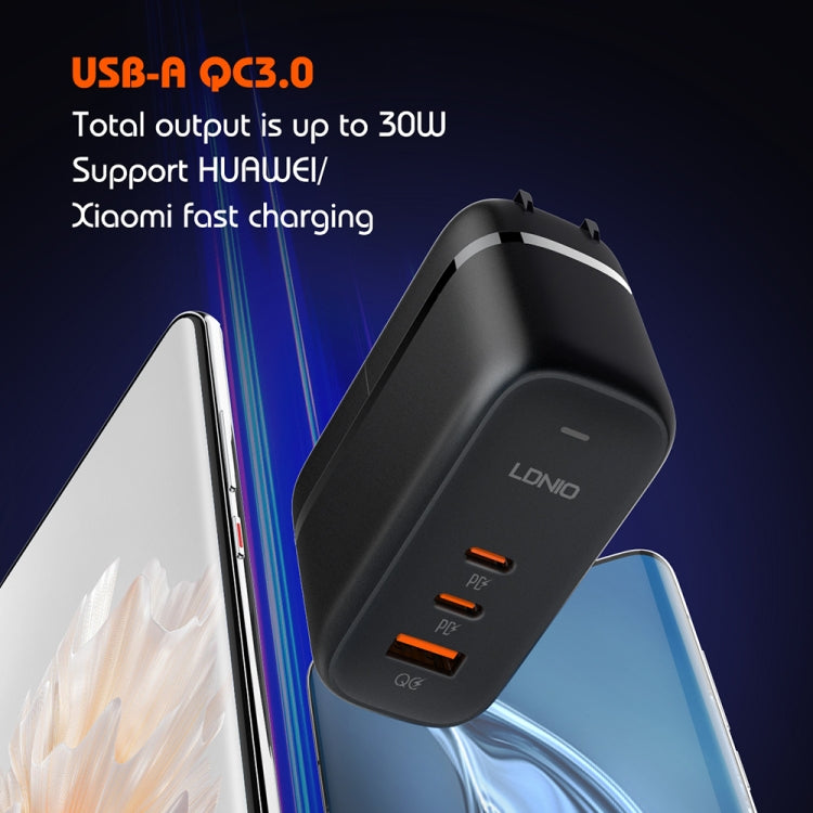 LDNIO Q366 Carregador 65W USB + Dupla Porta Tipo-C com Cabo de Dados USB-C / Tipo-C para USB-C / Tipo-C de 1m, Ficha UE, Ficha Reino Unido, Ficha EUA