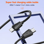 LDNIO Q366 Carregador 65W USB + Dupla Porta Tipo-C com Cabo de Dados USB-C / Tipo-C para USB-C / Tipo-C de 1m, Ficha UE, Ficha Reino Unido, Ficha EUA