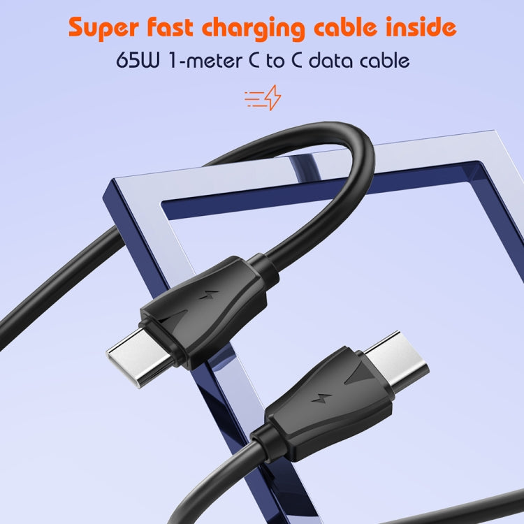 LDNIO Q366 Carregador 65W USB + Dupla Porta Tipo-C com Cabo de Dados USB-C / Tipo-C para USB-C / Tipo-C de 1m, Ficha UE, Ficha Reino Unido, Ficha EUA