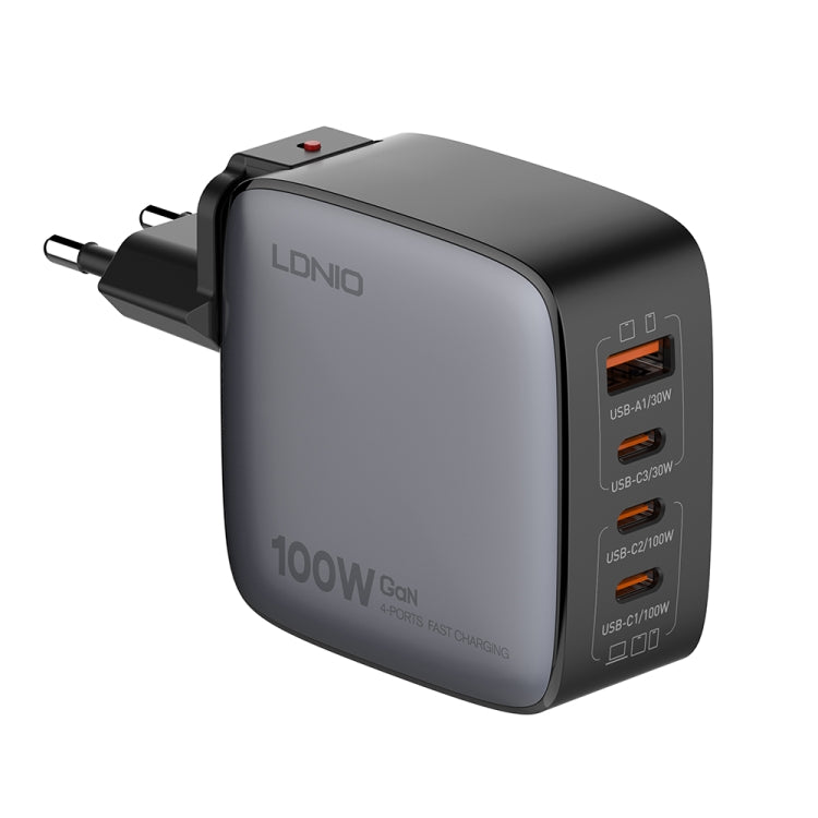 Carregador LDNIO Q408 100W GaN USB+3 USB-C / Type-C com Cabo de Dados USB-C / Type-C 100W de 1m, Ficha UE, Ficha UK, Ficha EUA