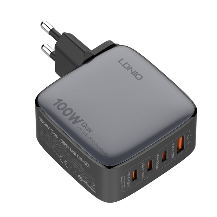 Carregador LDNIO Q408 100W GaN USB+3 USB-C / Type-C com Cabo de Dados USB-C / Type-C 100W de 1m, Ficha UE, Ficha UK, Ficha EUA