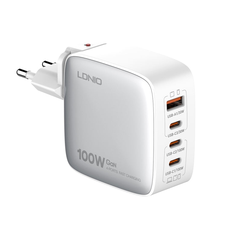 Carregador LDNIO Q408 100W GaN USB+3 USB-C / Type-C com Cabo de Dados USB-C / Type-C 100W de 1m, Ficha UE, Ficha UK, Ficha EUA