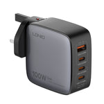Carregador LDNIO Q408 100W GaN USB+3 USB-C / Type-C com Cabo de Dados USB-C / Type-C 100W de 1m, Ficha UE, Ficha UK, Ficha EUA