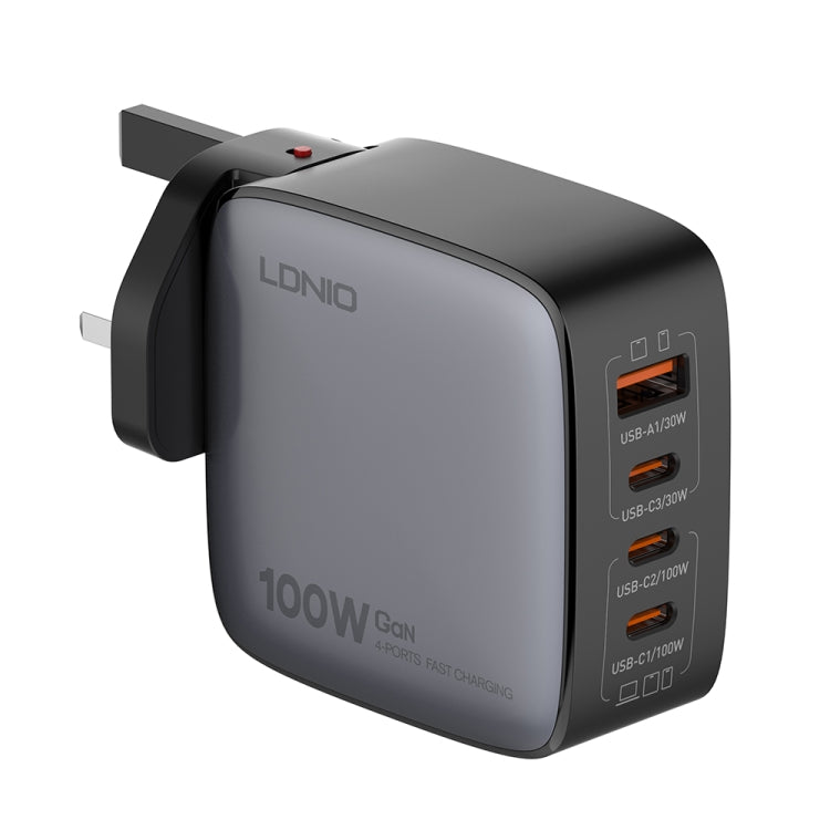 Carregador LDNIO Q408 100W GaN USB+3 USB-C / Type-C com Cabo de Dados USB-C / Type-C 100W de 1m, Ficha UE, Ficha UK, Ficha EUA