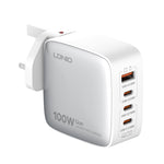 Carregador LDNIO Q408 100W GaN USB+3 USB-C / Type-C com Cabo de Dados USB-C / Type-C 100W de 1m, Ficha UE, Ficha UK, Ficha EUA