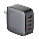 Carregador LDNIO Q408 100W GaN USB+3 USB-C / Type-C com Cabo de Dados USB-C / Type-C 100W de 1m, Ficha UE, Ficha UK, Ficha EUA