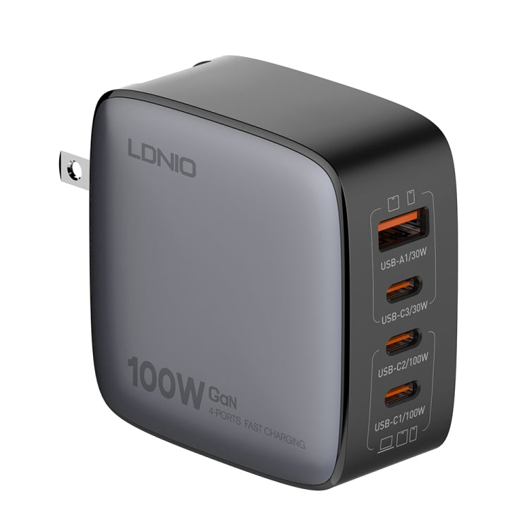 Carregador LDNIO Q408 100W GaN USB+3 USB-C / Type-C com Cabo de Dados USB-C / Type-C 100W de 1m, Ficha UE, Ficha UK, Ficha EUA