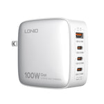 Carregador LDNIO Q408 100W GaN USB+3 USB-C / Type-C com Cabo de Dados USB-C / Type-C 100W de 1m, Ficha UE, Ficha UK, Ficha EUA