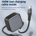 Carregador LDNIO Q408 100W GaN USB+3 USB-C / Type-C com Cabo de Dados USB-C / Type-C 100W de 1m, Ficha UE, Ficha UK, Ficha EUA