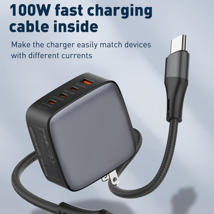 Carregador LDNIO Q408 100W GaN USB+3 USB-C / Type-C com Cabo de Dados USB-C / Type-C 100W de 1m, Ficha UE, Ficha UK, Ficha EUA