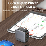 Carregador LDNIO Q408 100W GaN USB+3 USB-C / Type-C com Cabo de Dados USB-C / Type-C 100W de 1m, Ficha UE, Ficha UK, Ficha EUA