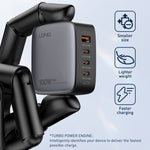 Carregador LDNIO Q408 100W GaN USB+3 USB-C / Type-C com Cabo de Dados USB-C / Type-C 100W de 1m, Ficha UE, Ficha UK, Ficha EUA