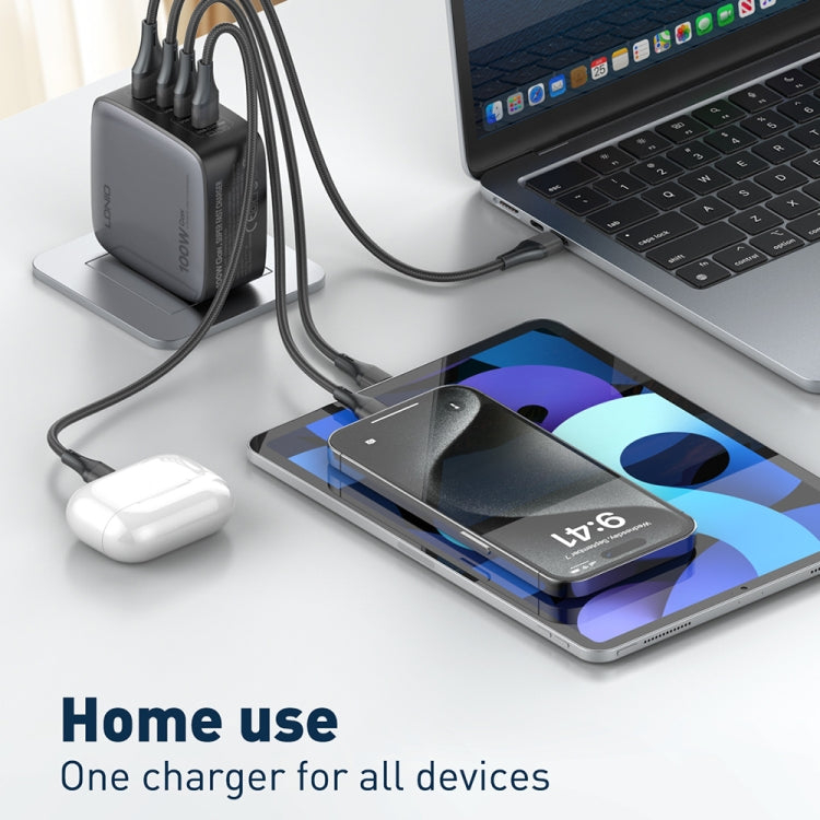 Carregador LDNIO Q408 100W GaN USB+3 USB-C / Type-C com Cabo de Dados USB-C / Type-C 100W de 1m, Ficha UE, Ficha UK, Ficha EUA
