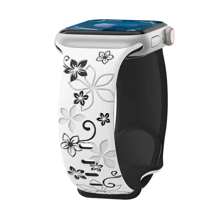Correia de Relógio em Silicone Relevo Bicolor Bauhinia, Para Apple Watch Series 5 44mm, Para Apple Watch Series 5 40mm, Para Apple Watch Series 4 44mm, Para Apple Watch Series 4 40mm, Para Apple Watch Series 3 38mm, Para Apple Watch Series 3 42mm