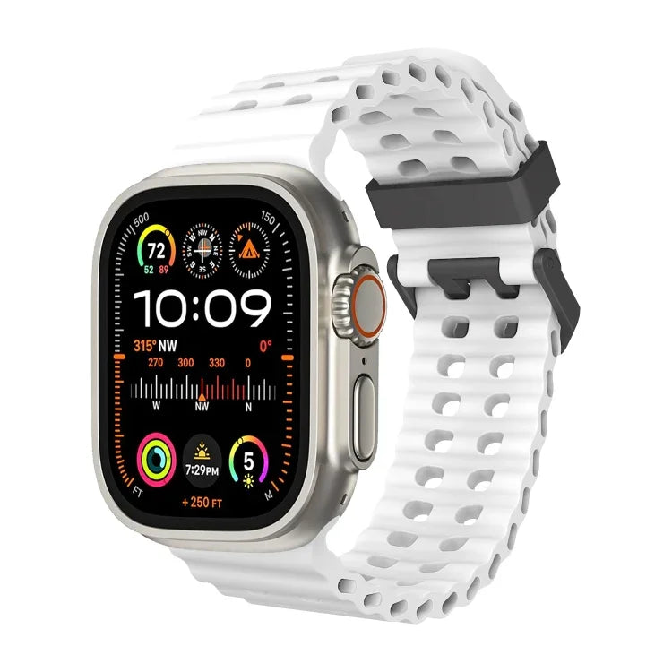 Correia de Relógio em Silicone Ocean com Dupla Fileira de Furos, Para Apple Watch Ultra 49mm, Para Apple Watch Series 8 45mm, Para Apple Watch SE 2022 44mm