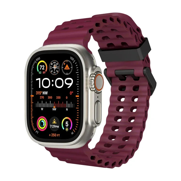 Ocean Dual-Row Hole Silicone Watch Band, For Apple Watch Ultra 49mm, For Apple Watch Series 8 45mm, For Apple Watch SE 2022 44mm