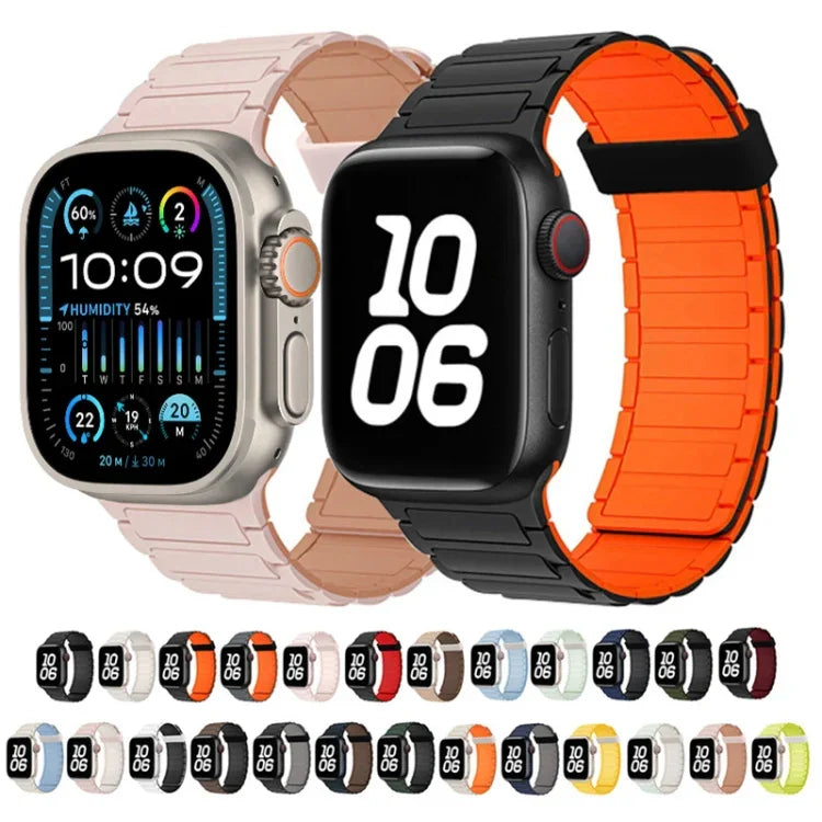 Correia de Relógio em Silicone com Argola Magnética de Três Contas, Para Apple Watch Series 9 41mm