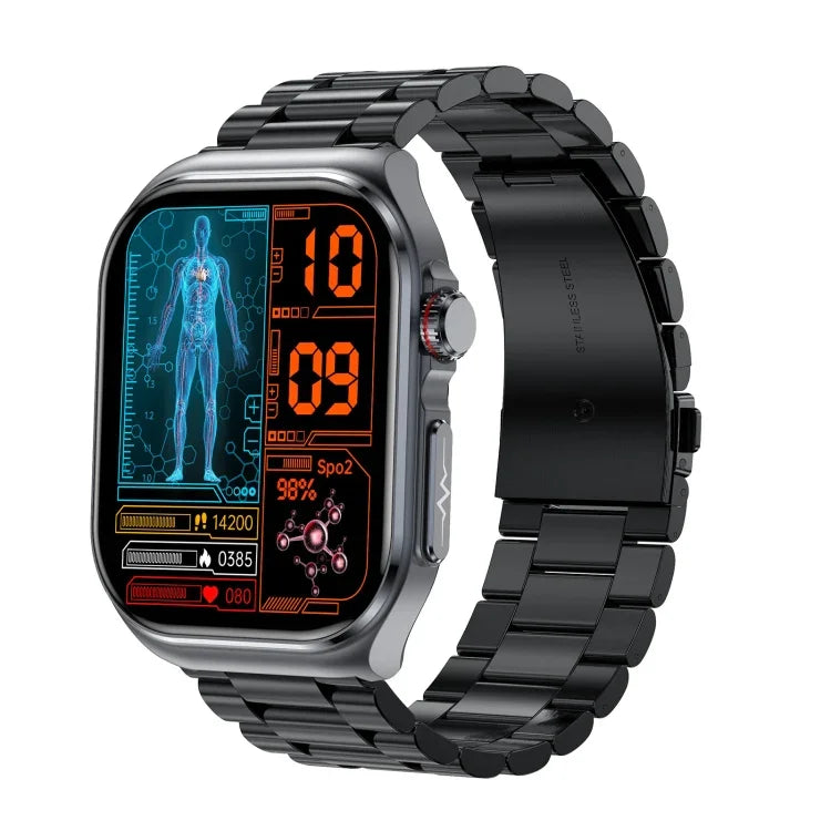 ET585 Smartwatch com Correia de Aço de 2,04 polegadas IP68 Impermeável, Suporta ECG / Medição da Composição Sanguínea