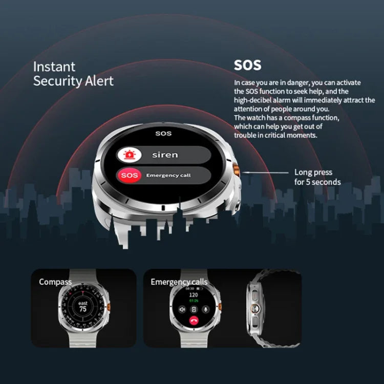 Smartwatch W7 de 1,43 polegadas IP68 à Prova de Água, Suporta Lembrete de Sedentarismo / Monitorização do Sono