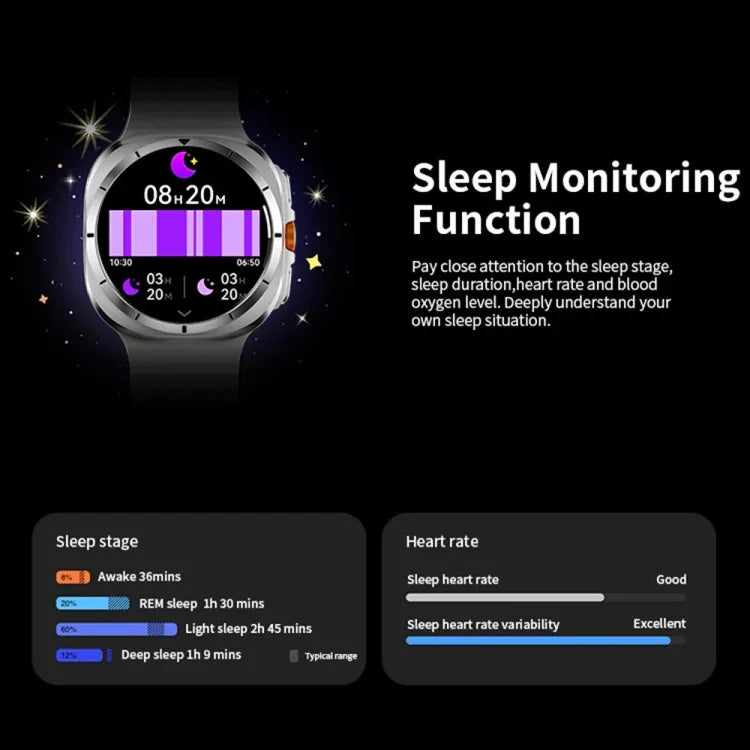 Smartwatch W7 de 1,43 polegadas IP68 à Prova de Água, Suporta Lembrete de Sedentarismo / Monitorização do Sono