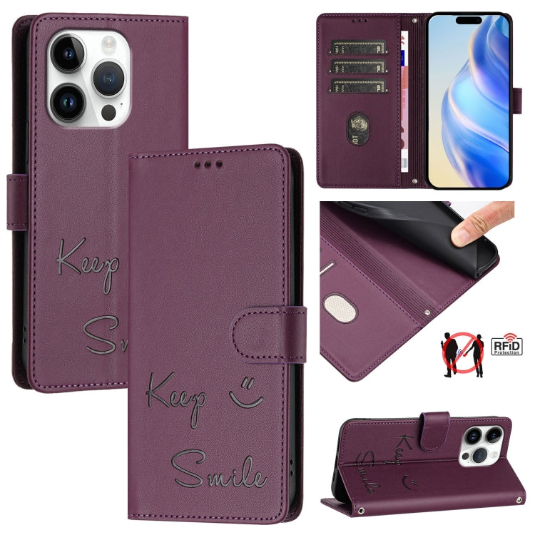Capa de Telemóvel em Pele com Relevo de Sorriso e RFID, Para iPhone 17 Pro Max, Para iPhone 17 Pro, Para iPhone 17, Para iPhone Air, Para iPhone SE 2024, Para iPhone 16 Pro Max, Para iPhone 16 Pro, Para iPhone 16 Plus