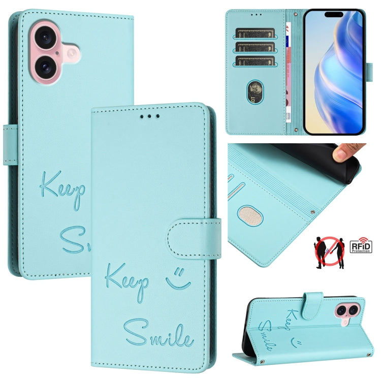 Capa de Telefone em Pele com Relevo Sorriso e RFID, Para iPhone 16, Para iPhone 15 Pro Max, Para iPhone 15 Pro, Para iPhone 15 Plus, Para iPhone 15, Para iPhone 14 Plus, Para iPhone 14 / 13, Para iPhone 14 Pro