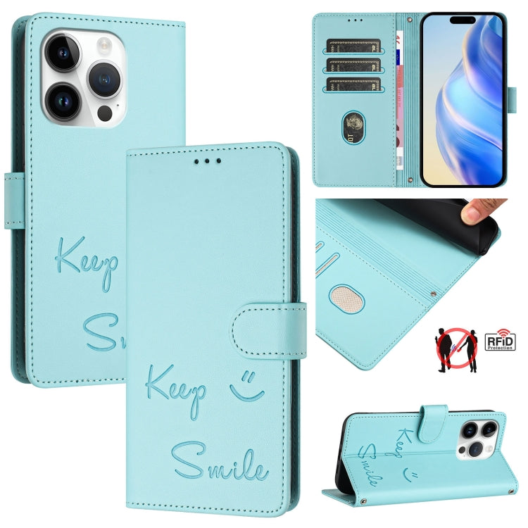Capa de Telefone em Pele com Relevo Sorriso e RFID, Para iPhone 16, Para iPhone 15 Pro Max, Para iPhone 15 Pro, Para iPhone 15 Plus, Para iPhone 15, Para iPhone 14 Plus, Para iPhone 14 / 13, Para iPhone 14 Pro