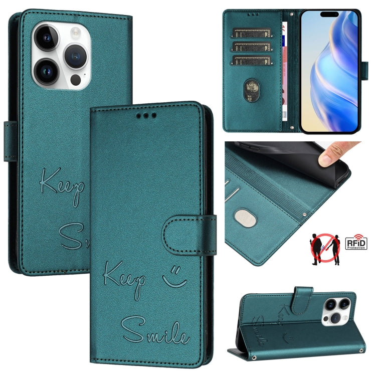 Capa de Telefone em Pele com Relevo Sorriso e RFID, Para iPhone 16, Para iPhone 15 Pro Max, Para iPhone 15 Pro, Para iPhone 15 Plus, Para iPhone 15, Para iPhone 14 Plus, Para iPhone 14 / 13, Para iPhone 14 Pro
