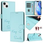 Capa de Telefone em Pele com Relevo Sorriso e RFID, Para iPhone 16, Para iPhone 15 Pro Max, Para iPhone 15 Pro, Para iPhone 15 Plus, Para iPhone 15, Para iPhone 14 Plus, Para iPhone 14 / 13, Para iPhone 14 Pro